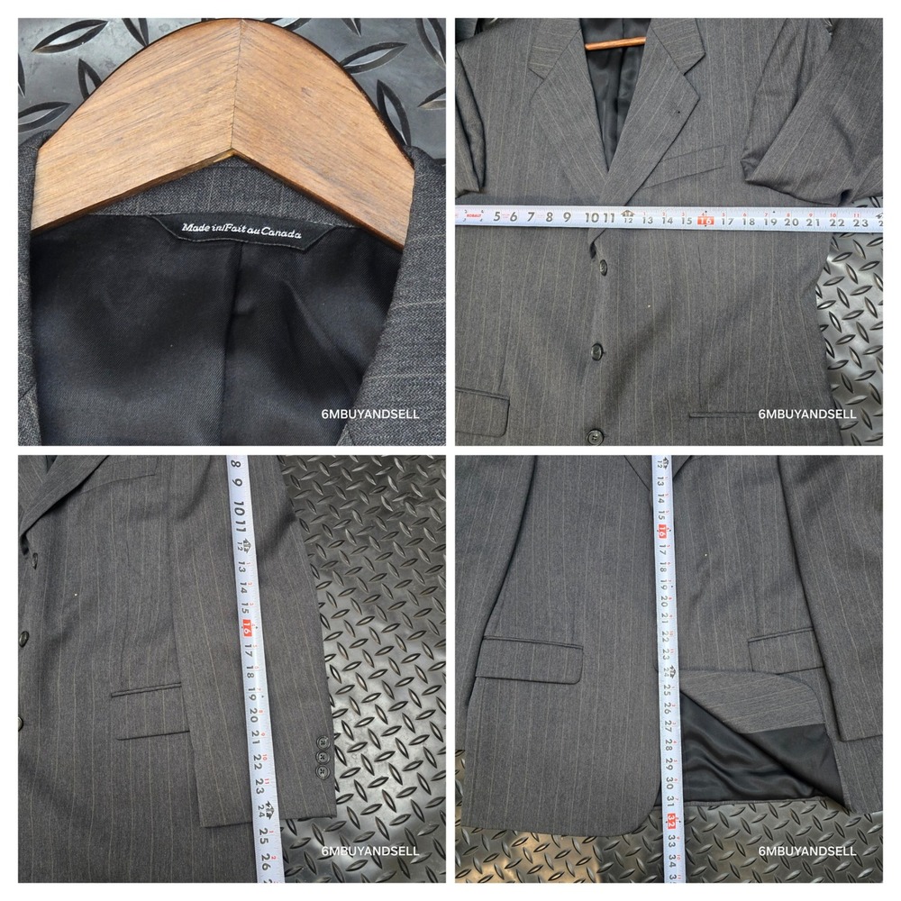 Paul Dione Mens Grey Pinstripe Pure Virgin Wool 3 Button Blazer Jacket Canada 44 - Picture 6 of 14